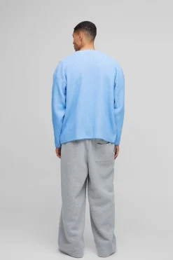 boohooMAN Cardigan en Maille Côtelée Plaquée à Épaules Tombantes Coupe Ample Oversize<Homme Maille|Mailles