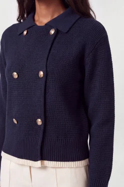 Cardigan En Maille De Coton À Détails Boutonnés Coupe Boxy