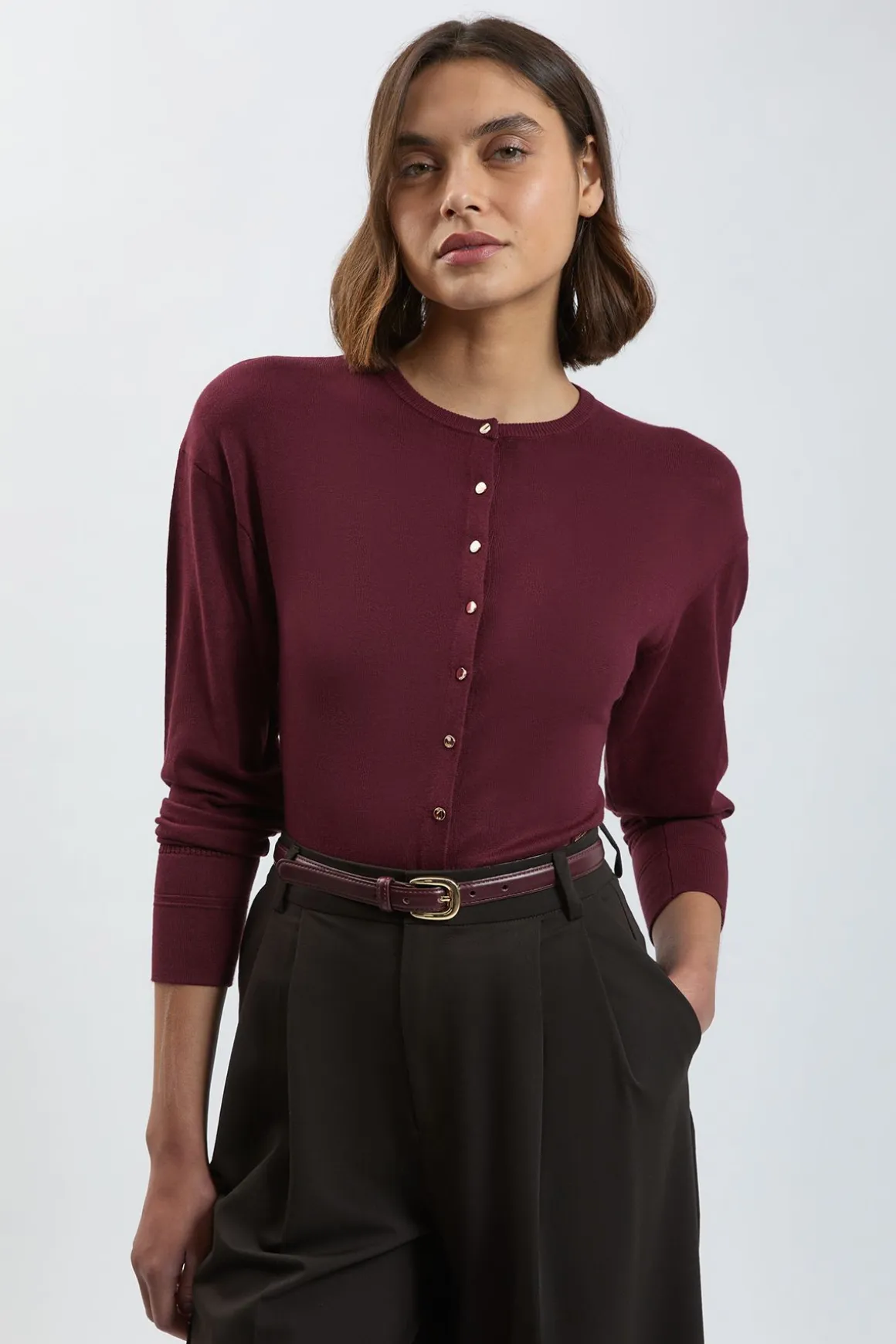 Cardigan En Maille De Viscose Mélangée À Manches Ballon Et Détails De Points Tricotés Forever