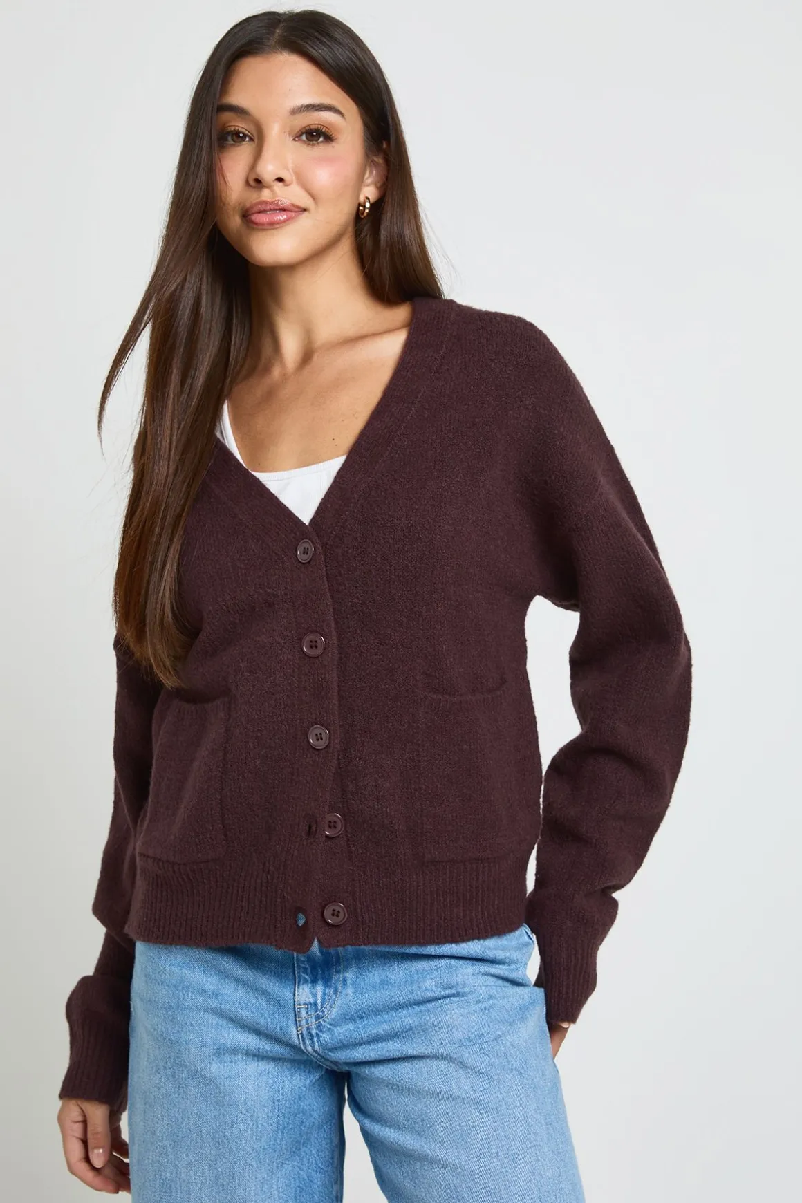 Cardigan En Maille Douce À Col V Avec Poches Détaillées