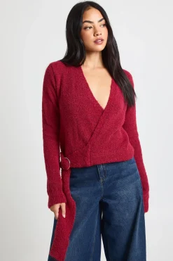 Cardigan en maille douce à détail drapé et garniture métallique