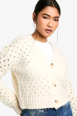 Cardigan en maille duveteuse à découpes