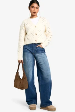 Cardigan en maille duveteuse à découpes