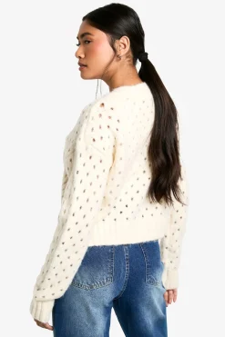 Cardigan en maille duveteuse à découpes