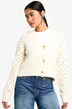 Cardigan en maille duveteuse à découpes
