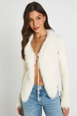 Cardigan En Maille À Liens Et Bordure En Synthétique