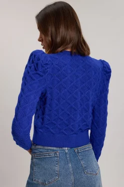 Cardigan en Maille à Manches Bouffantes et Motif Torsadé