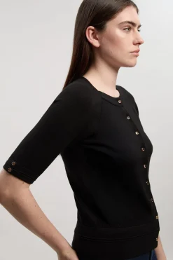 Cardigan en Maille Mélange Viscose à Manches Courtes