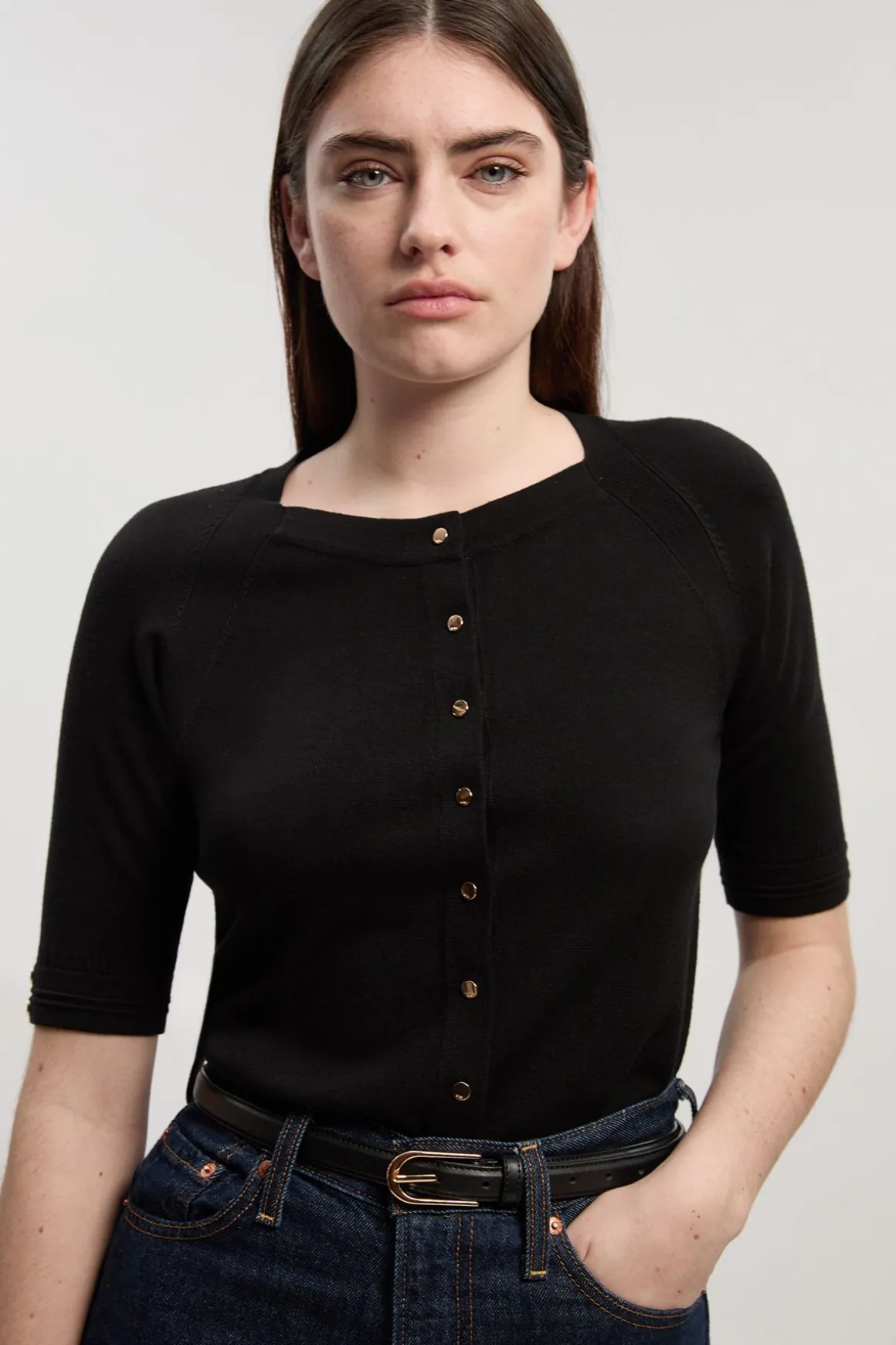 Cardigan en Maille Mélange Viscose à Manches Courtes