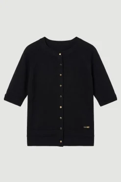 Cardigan en Maille Mélange Viscose à Manches Courtes