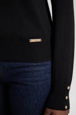Cardigan En Maille Mélangée Viscose À Col Et Détails Pressions