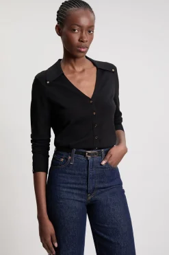 Cardigan En Maille Mélangée Viscose À Col Et Détails Pressions