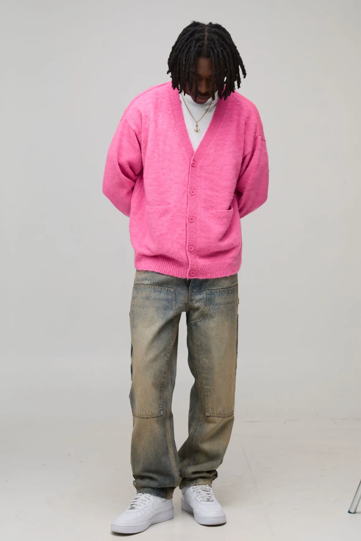 Cardigan en Maille Pelucheuse Ample et Oversize