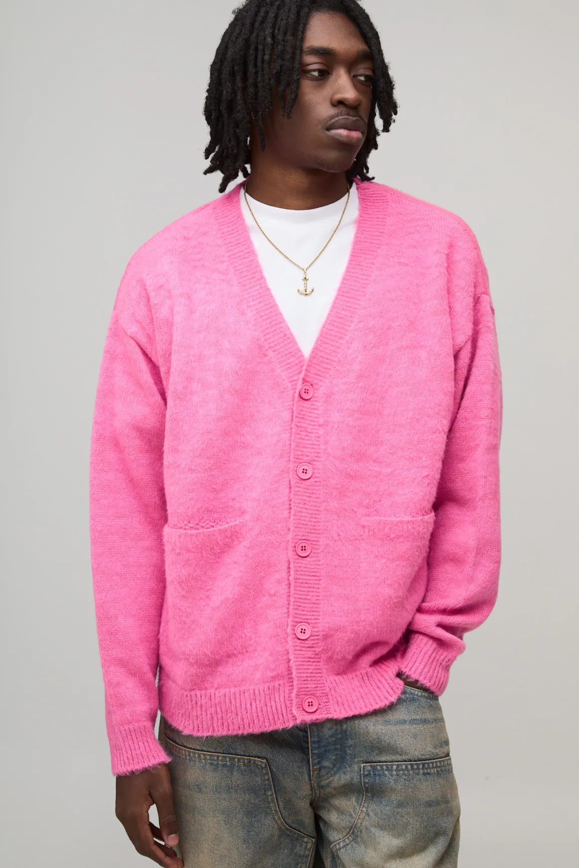 Cardigan en Maille Pelucheuse Ample et Oversize