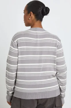 Cardigan En Maille Rayée Ultra Doux À Col Rond Grande Taille