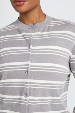 Cardigan En Maille Rayée Ultra Doux À Col Rond Grande Taille