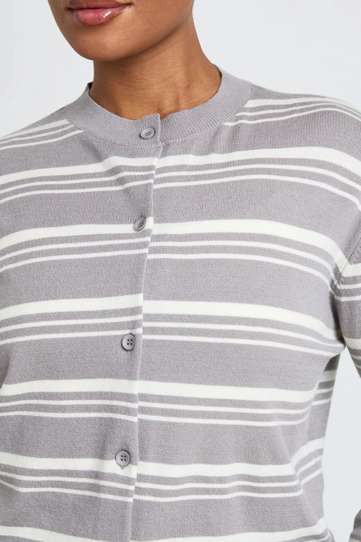 Cardigan En Maille Rayée Ultra Doux À Col Rond Grande Taille