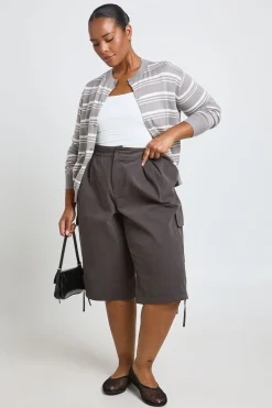 Cardigan En Maille Rayée Ultra Doux À Col Rond Grande Taille