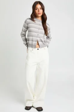 Cardigan En Maille À Rayures Ultra Doux Col Rond
