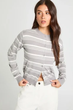Cardigan En Maille À Rayures Ultra Doux Col Rond