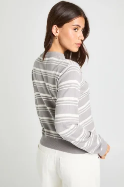 Cardigan En Maille À Rayures Ultra Doux Col Rond