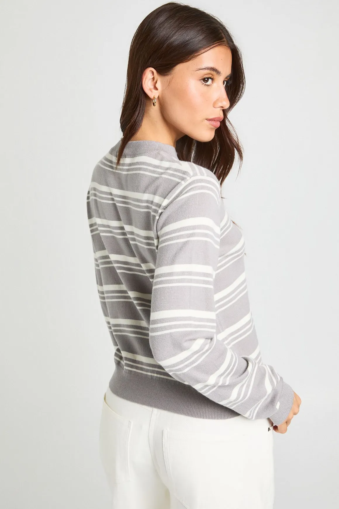Cardigan En Maille À Rayures Ultra Doux Col Rond