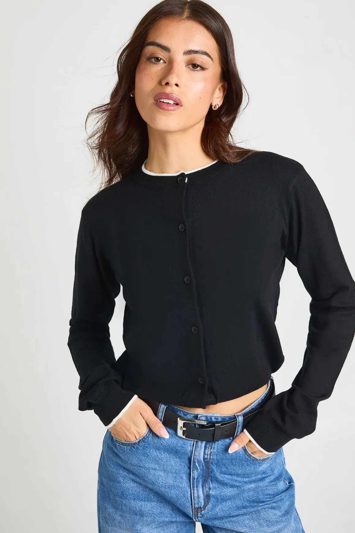 Cardigan En Maille Super Doux À Col Contrasté