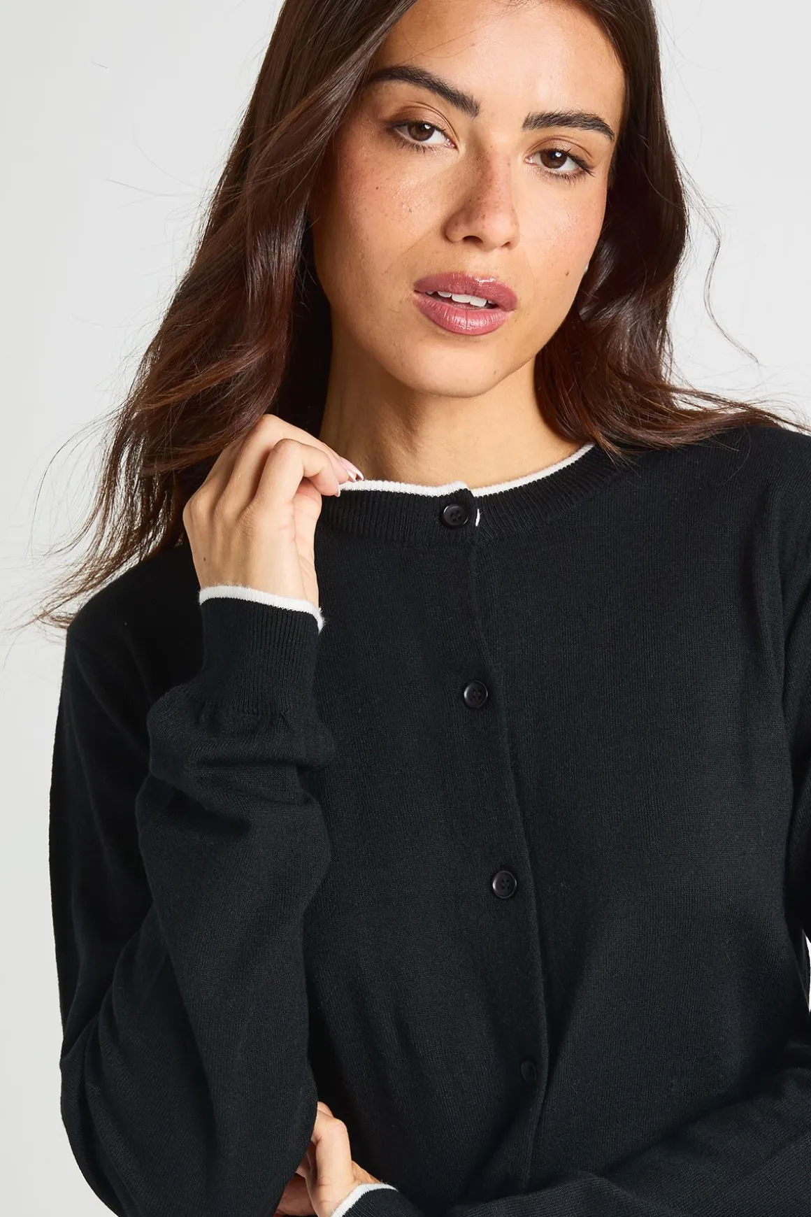 Cardigan En Maille Super Doux À Col Contrasté