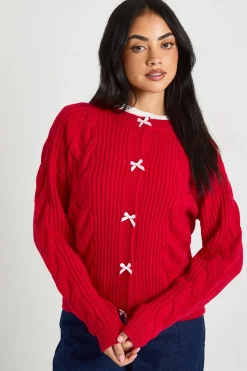 boohoo Cardigan en maille torsadée avec détail de bouton nœud<Femme Pulls Et Gilets|Toutes Les Mailles