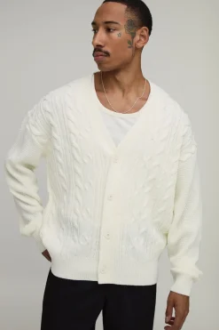 Cardigan En Maille Torsadée À Coupe Décontractée