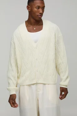 Cardigan en Maille Torsadée Oversize et Ample