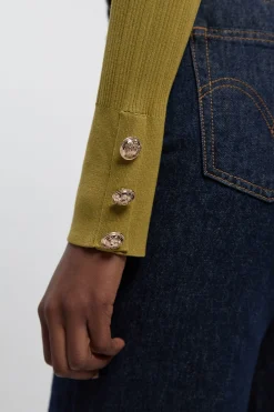 KarenMillen Cardigan en mélange de viscose à toucher sec, à côtes et garniture militaire<Femme Pulls Et Gilets|Toutes Les Mailles