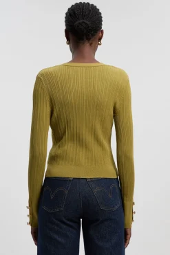 KarenMillen Cardigan en mélange de viscose à toucher sec, à côtes et garniture militaire<Femme Pulls Et Gilets|Toutes Les Mailles