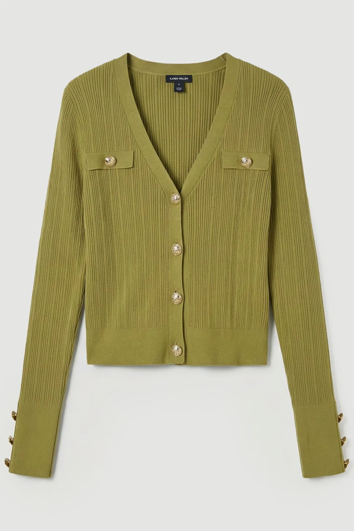 KarenMillen Cardigan en mélange de viscose à toucher sec, à côtes et garniture militaire<Femme Pulls Et Gilets|Toutes Les Mailles