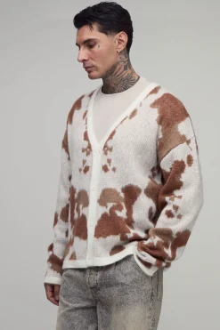 boohooMAN Cardigan En Tricot Jacquard Vache Brossé Coupe Ample Tall<Homme Tout Afficher|Mailles Tall