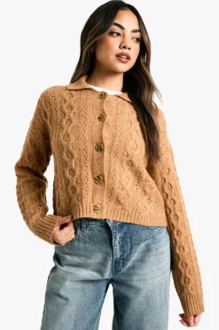 boohoo Cardigan en tricot torsadé avec col<Femme Pulls Et Gilets|Toutes Les Mailles