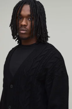 Cardigan En Tricot Torsadé À Coupe Décontractée Pour Homme Grand