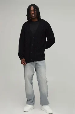 Cardigan En Tricot Torsadé À Coupe Décontractée Pour Homme Grand
