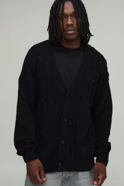 Cardigan En Tricot Torsadé À Coupe Décontractée Pour Homme Grand