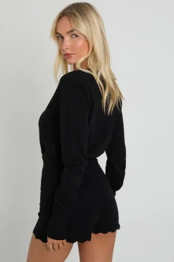 Cardigan en tricot ultra-doux à ourlet festonné et short fessier