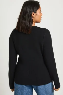 Cardigan Grande Taille à Basque en Maille Compacte avec Boutons Dorés