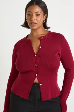 boohoo Cardigan Grande Taille à Col Rond avec Basque et Boutons Dorés<Femme Pulls Et Gilets|Toutes Les Mailles