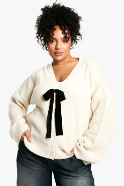 Cardigan Grande Taille à Détail Nœud