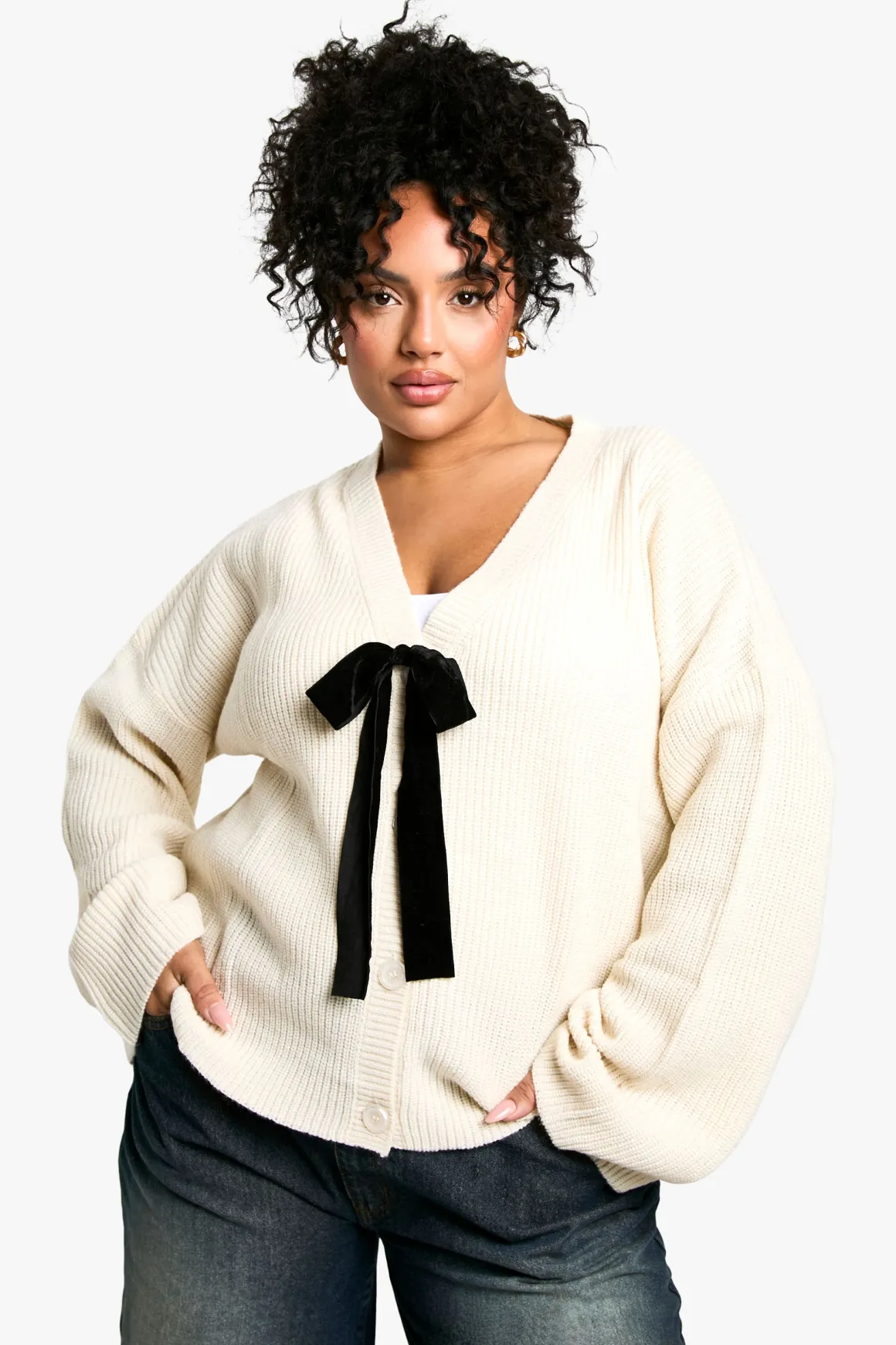Cardigan Grande Taille à Détail Nœud