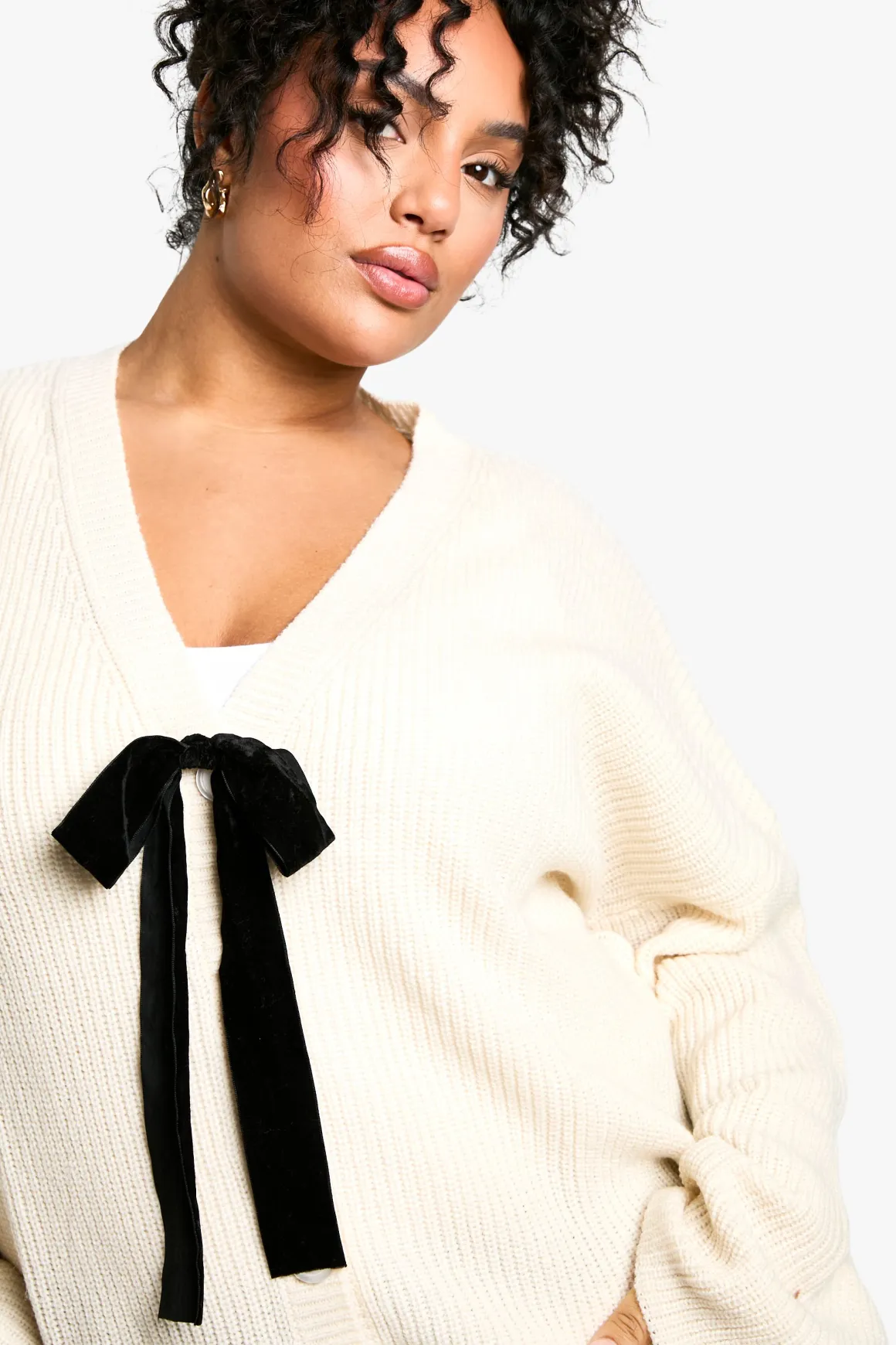 Cardigan Grande Taille à Détail Nœud
