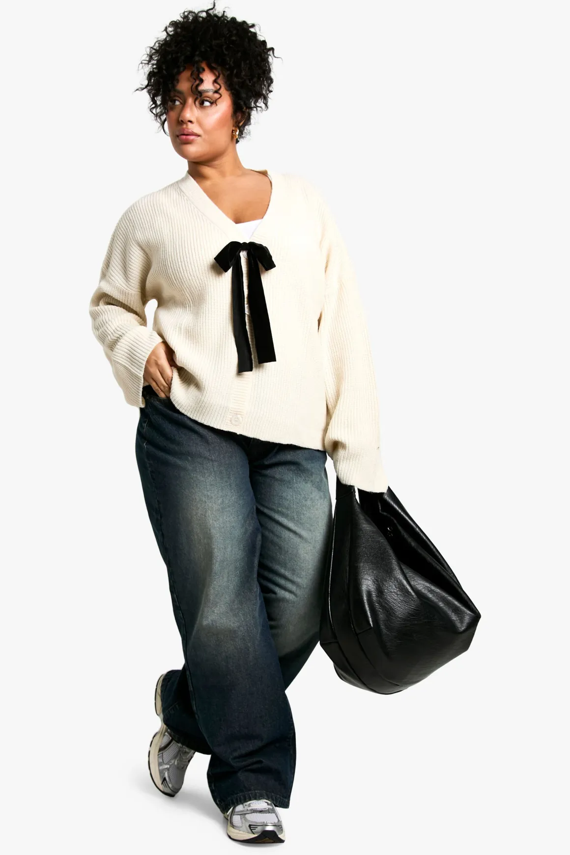 Cardigan Grande Taille à Détail Nœud