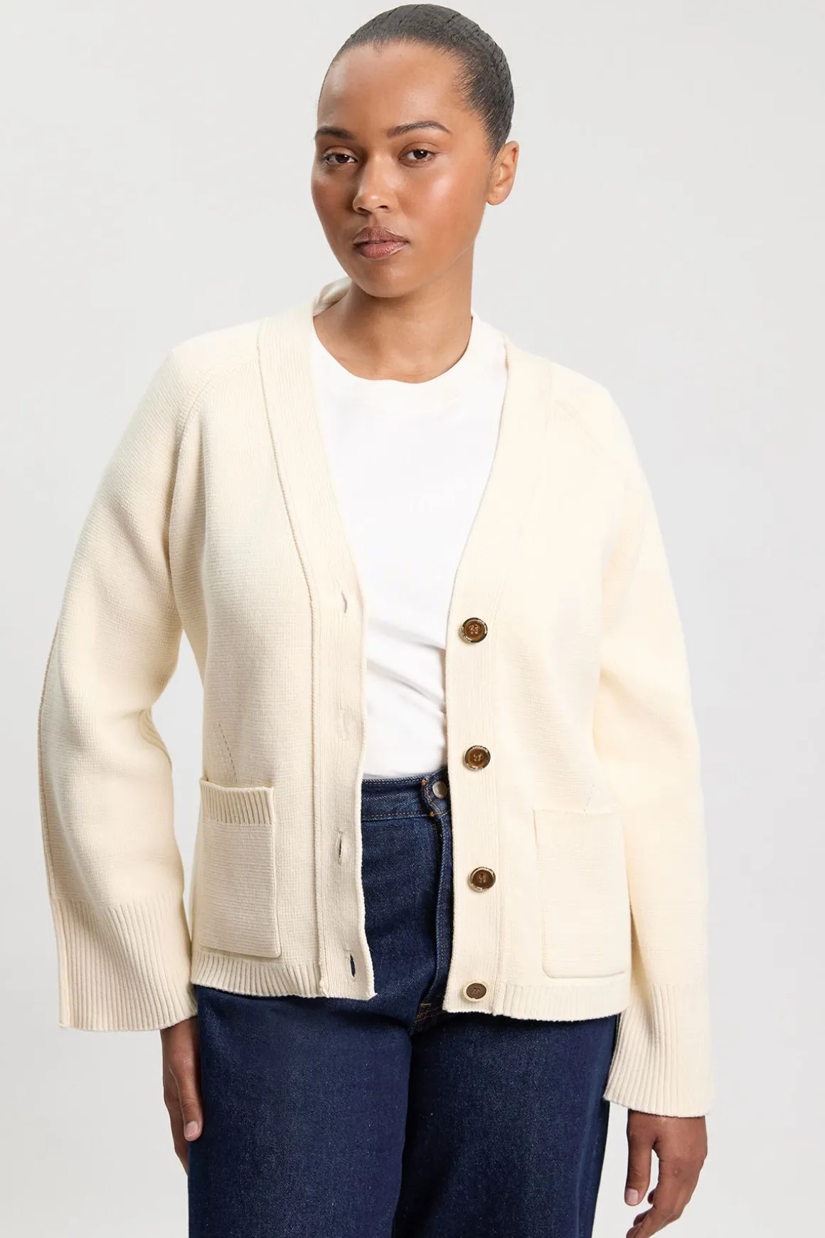Cardigan Grande Taille En Coton Tricoté Avec Boutons