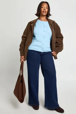 Cardigan Grande Taille en Maille Côtelée à Col Rond Boutonné