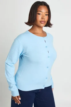 Cardigan Grande Taille en Maille Côtelée à Col Rond Boutonné