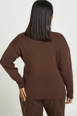 Cardigan Grande Taille en Maille Compacte avec Boutons Dorés et Ourlet Fendu